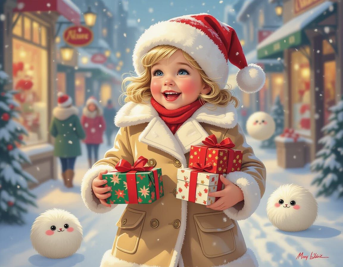 Girl with Christmas Gifts in Nostalgic Pin-Up Style