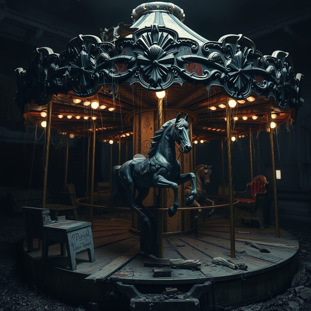 Abandoned Carousel Horse in Dark Fantasy Style