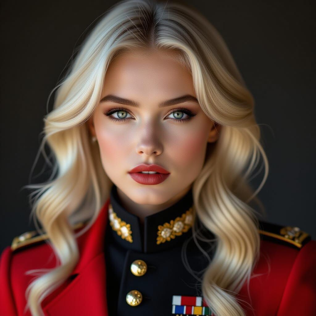 Vampire Officer in Red Jacket, Hyper-Realistic Portrait