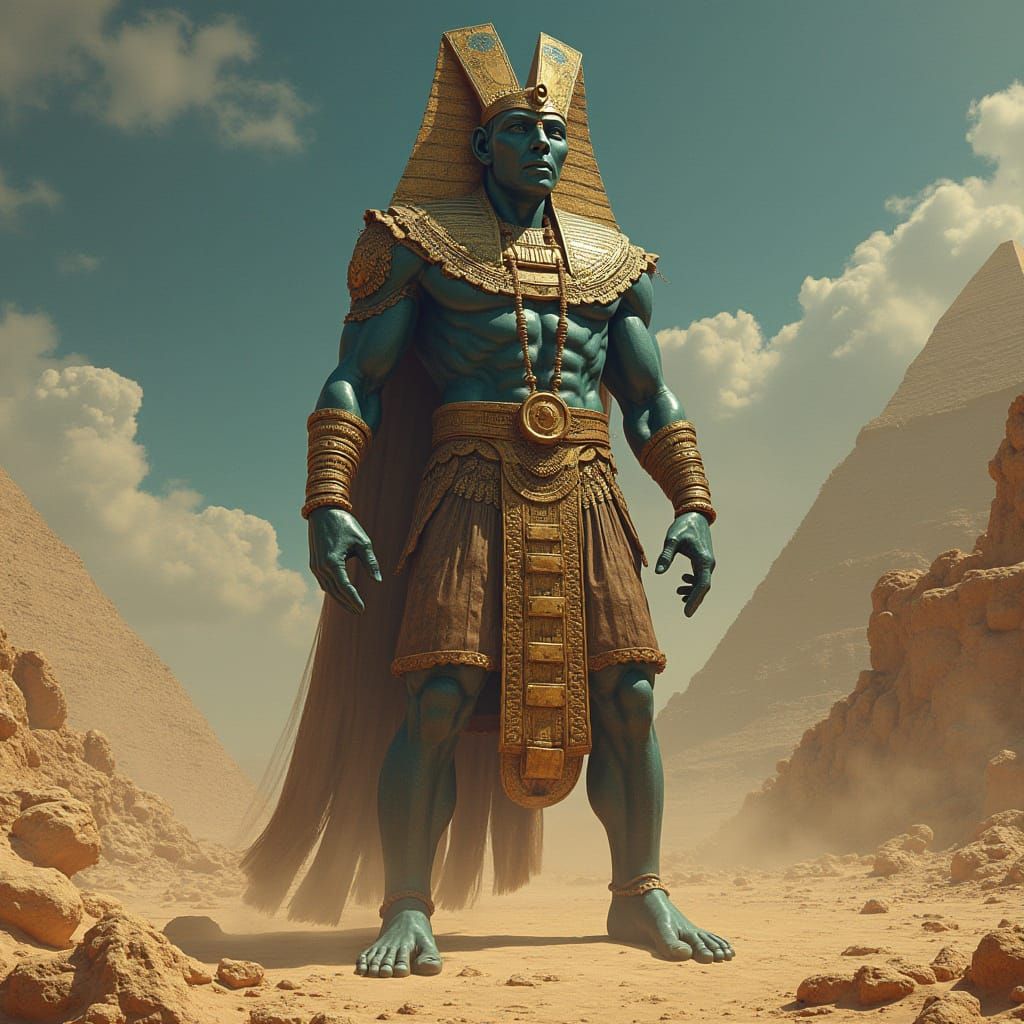 Ancient Titan Figure in a Cyberpunk Aesthetic