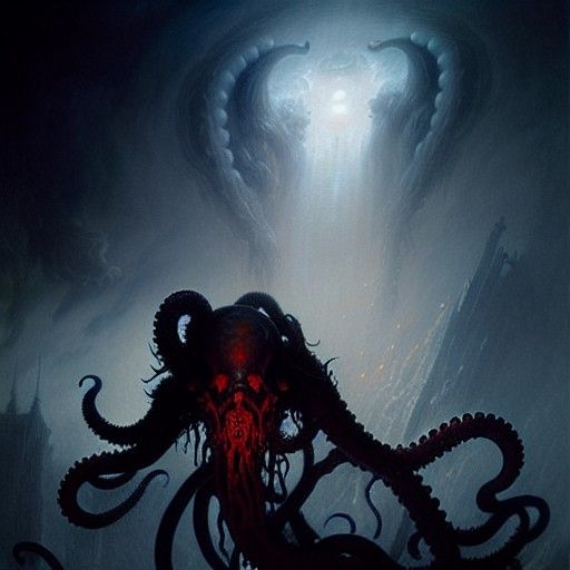 Horror Demon with Tentacles in Ethereal Fantasy Style