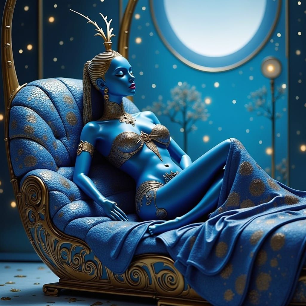 <lora:Gold and pink:1.0> Beautiful Asari woman,  lounging on...