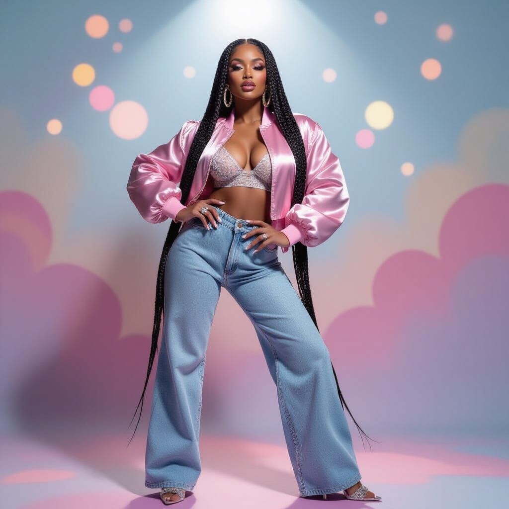 African American Woman in Couture Jacket with Bokeh Backgrou...