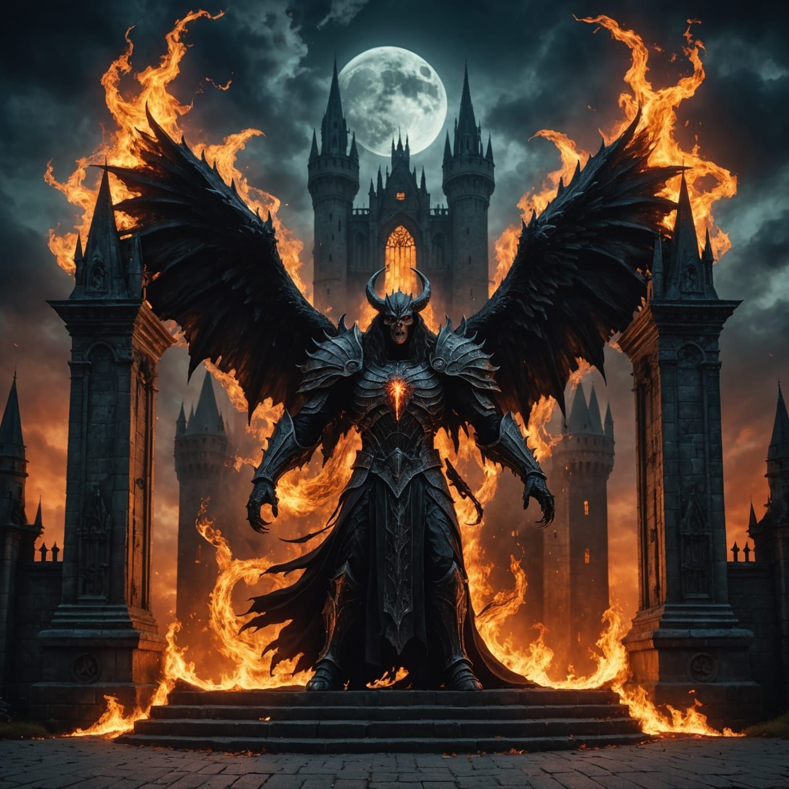 Gothic Horror: Demonic Angel at Castle Gates