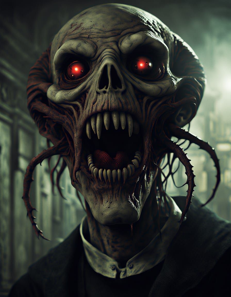 Surreal Faceless Creature in Bedroom, Horror Scene