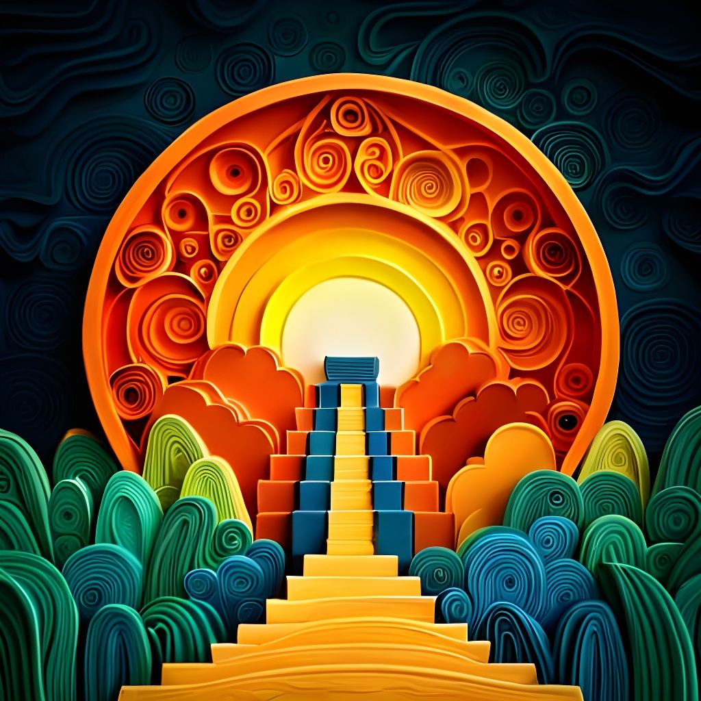 Aztec Ruins Sunset in Paper Quilling Style