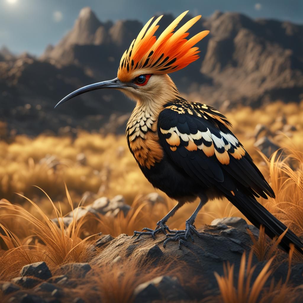 Colorful Hoopoe Bird in Rocky Grassland