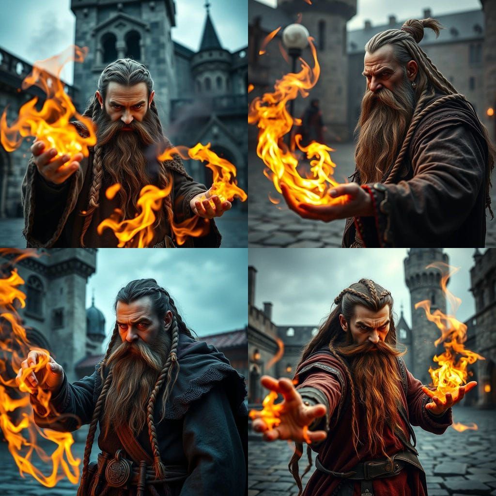 A Sinister Dwarf Warlock Unleashes a Fiery Blast in a Castle...
