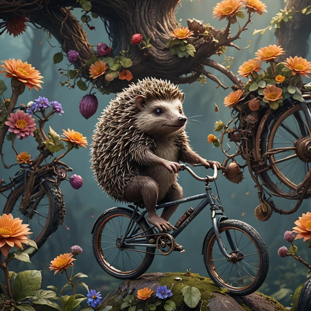 Hedgehog on Bicycle: Detailed Matte Painting
