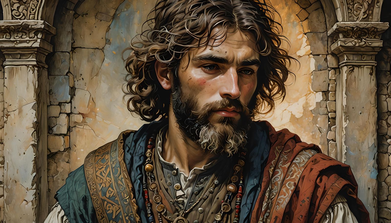 Iconographic Portrait of Young Man in Ancient Clothing