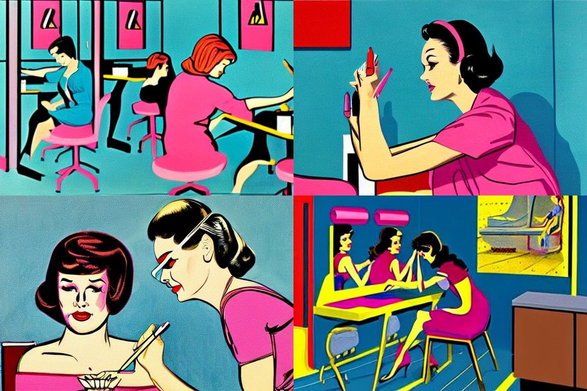 1960s Nail Salon Scene in Pop Art Style