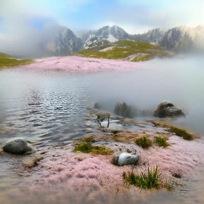 An alpine tarn in the mist