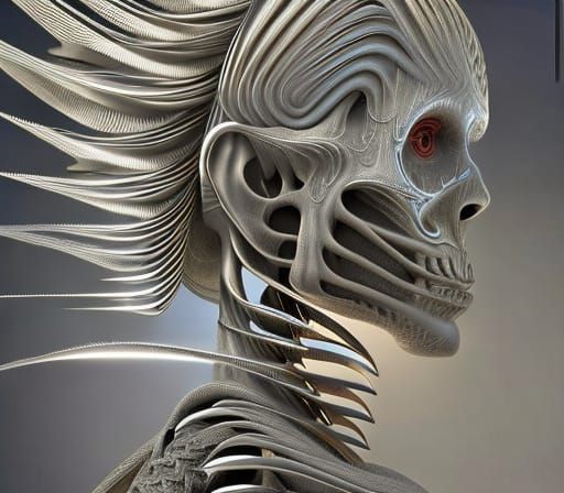 Surreal Muscle Strand Demon Portrait in Digital Art