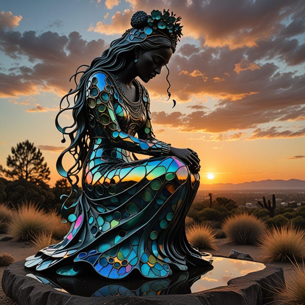Surreal Sculpture in Vibrant Sunset Colors, Featuring a Knee...