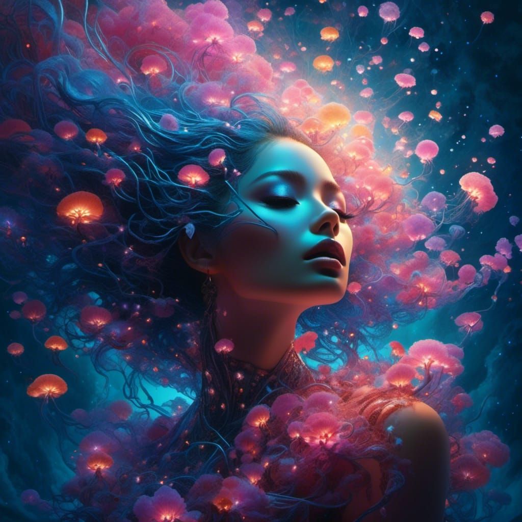 Bioluminescent Hearts in Silver and Black Digital Art