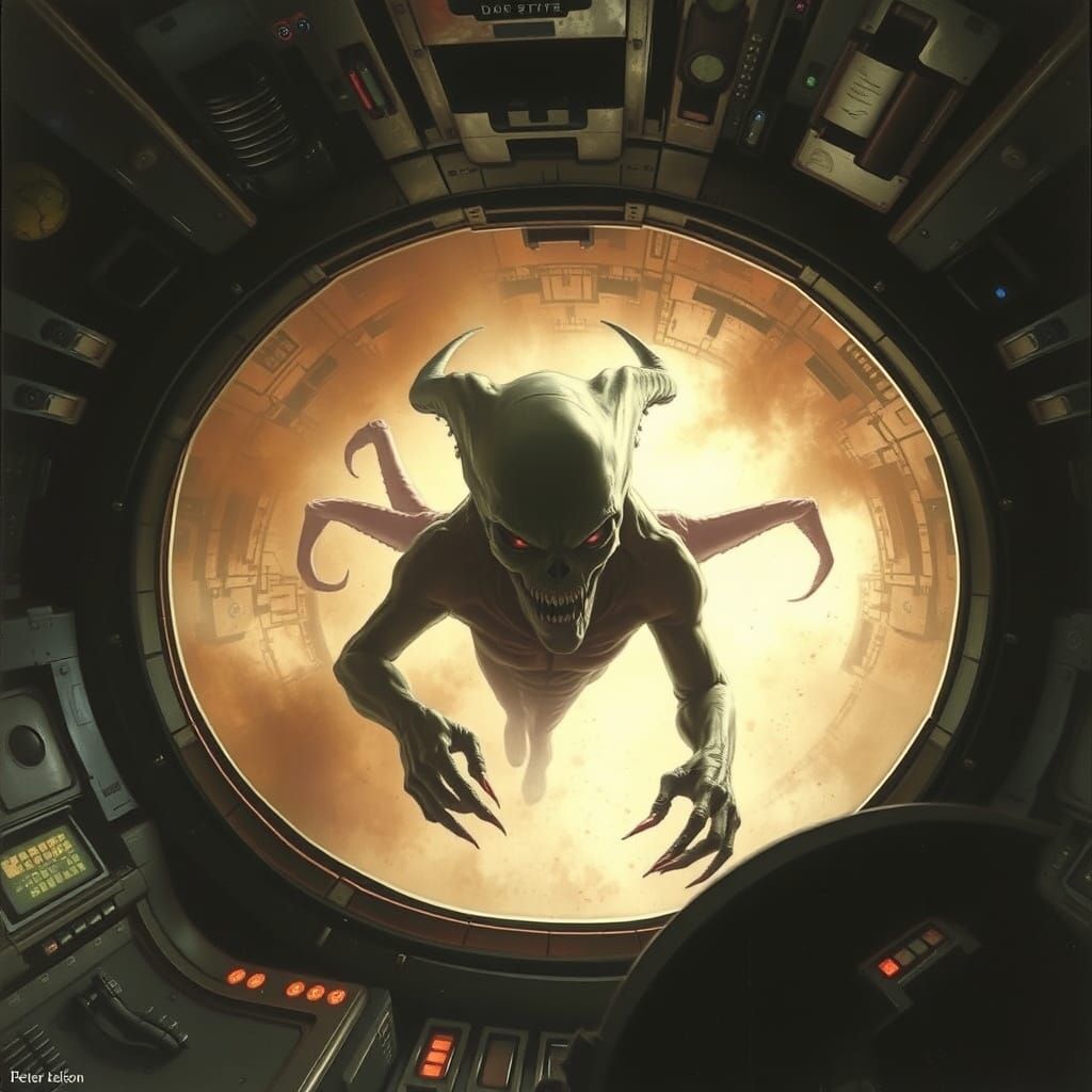 Demonic Alien Invader in Spaceship: Grimdark Cinematic Art