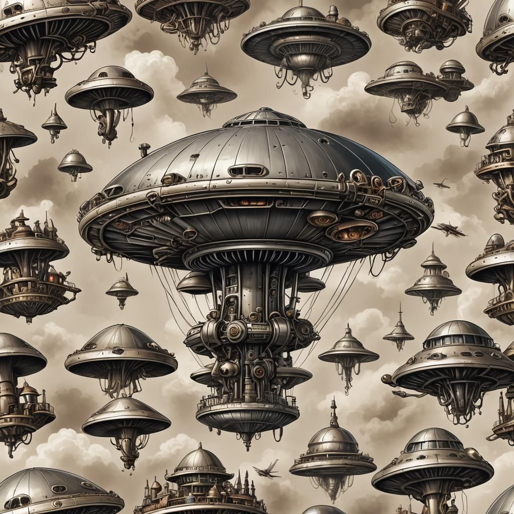 Steampunk Alien Mushroom UFO Flying Saucer