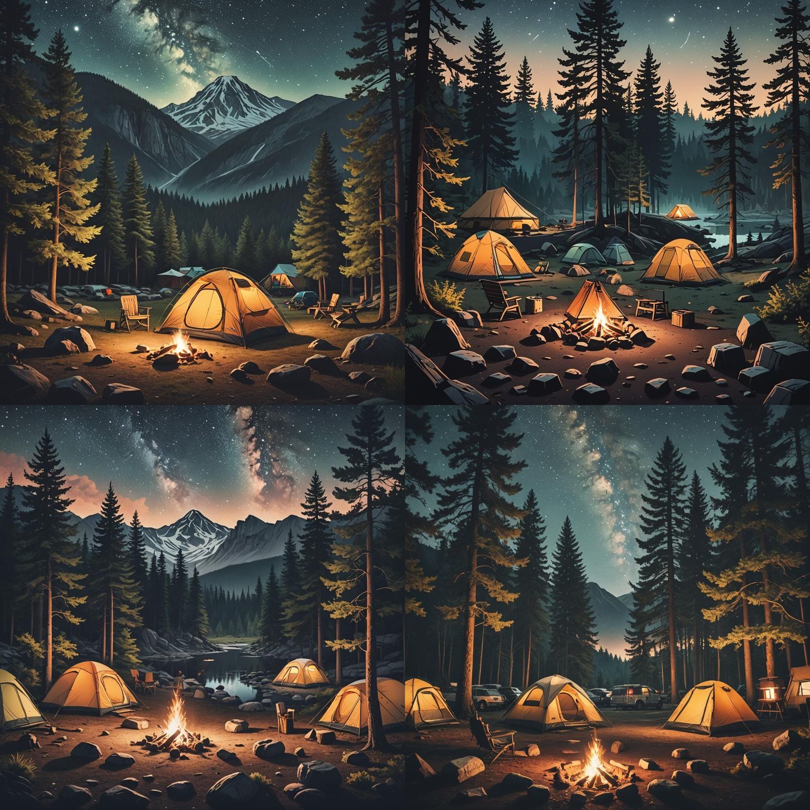 Cozy Campsite Illustration with Cinematic Lighting
