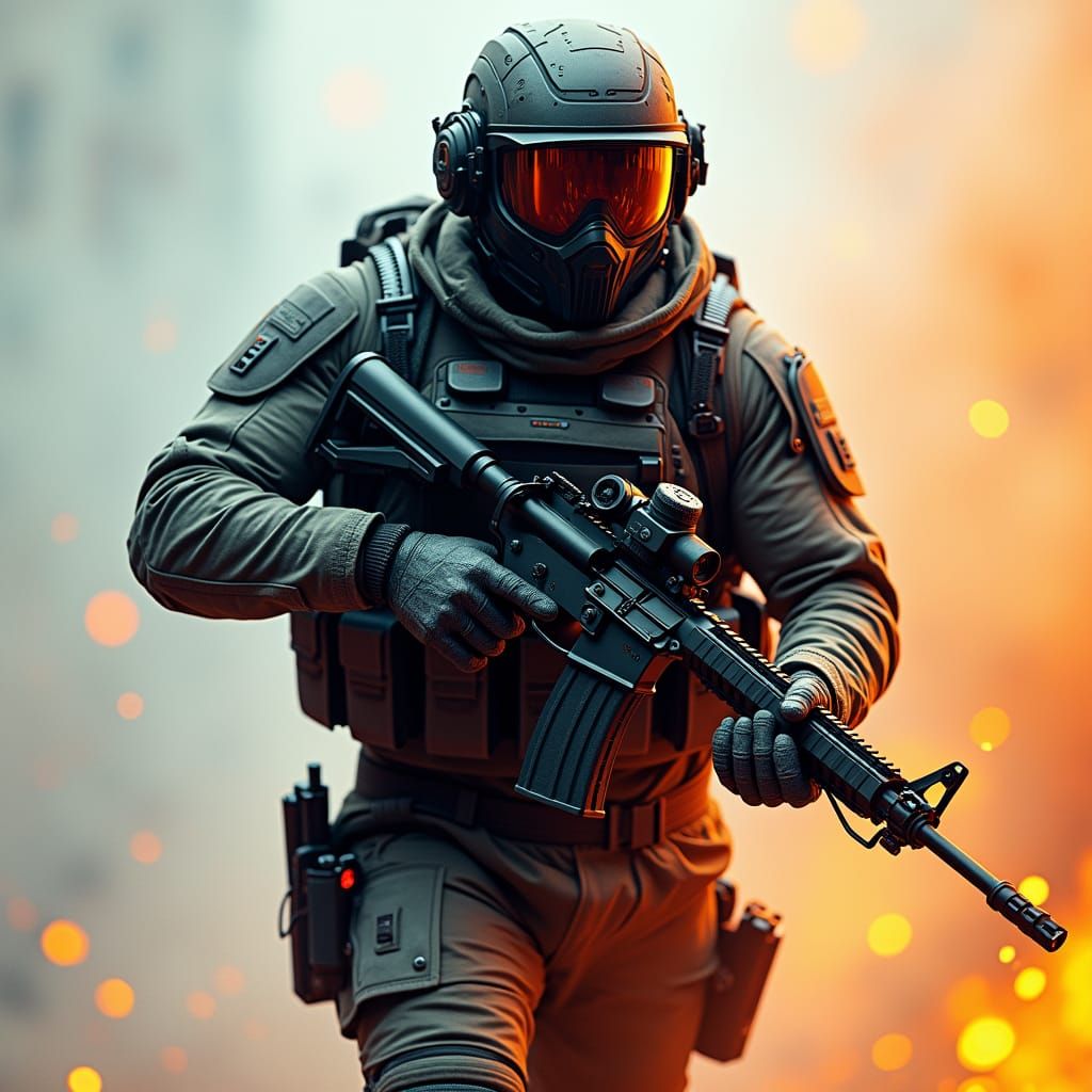 Futuristic Soldier Charges Forward in Hyperrealistic Splash ...