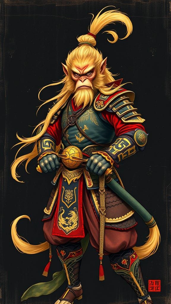 Heroic Monkey King in Vintage Chinese Style