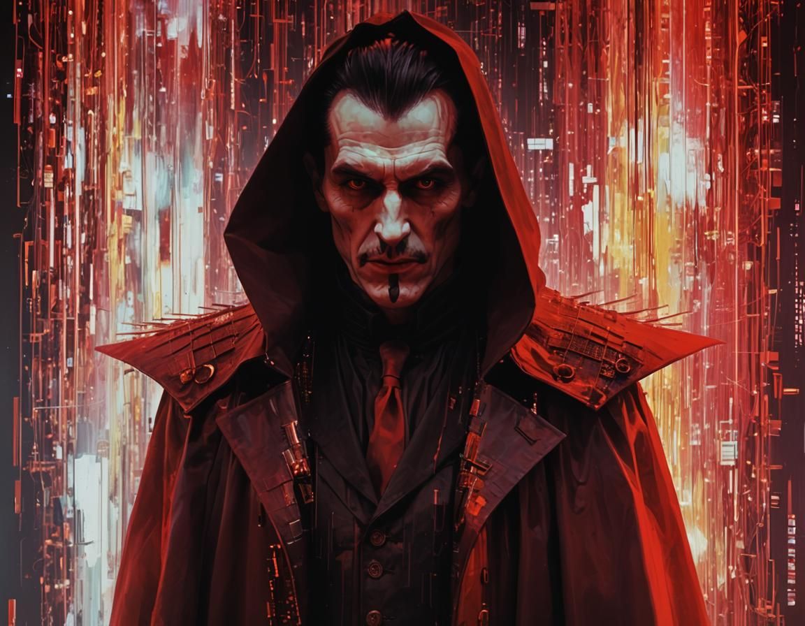 Cyberpunk Dracula Oracle in Glitch Art Style