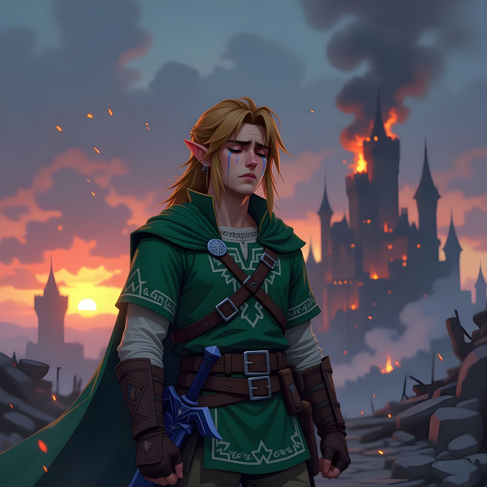 Link Weeps at Scorched Hyrule Castle