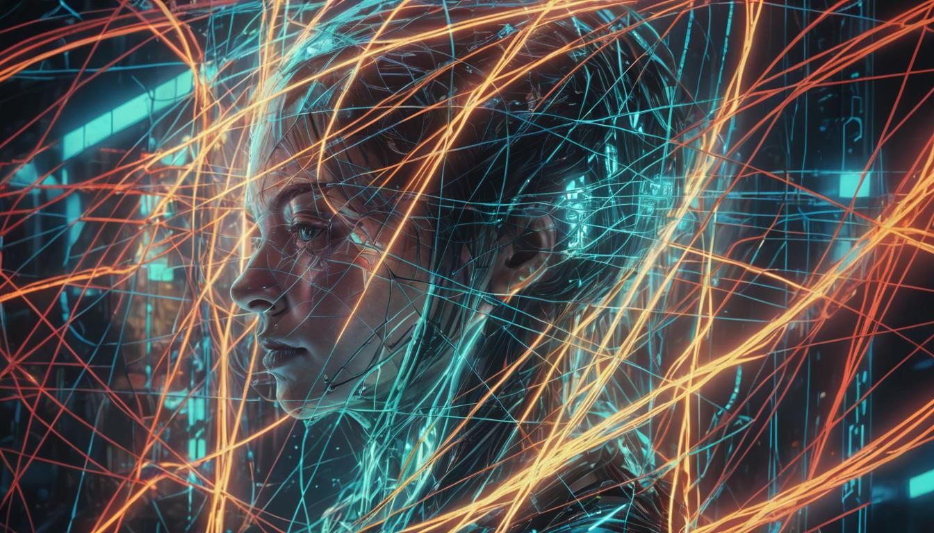 Figure Trapped in Dystopian Digital Surrealism