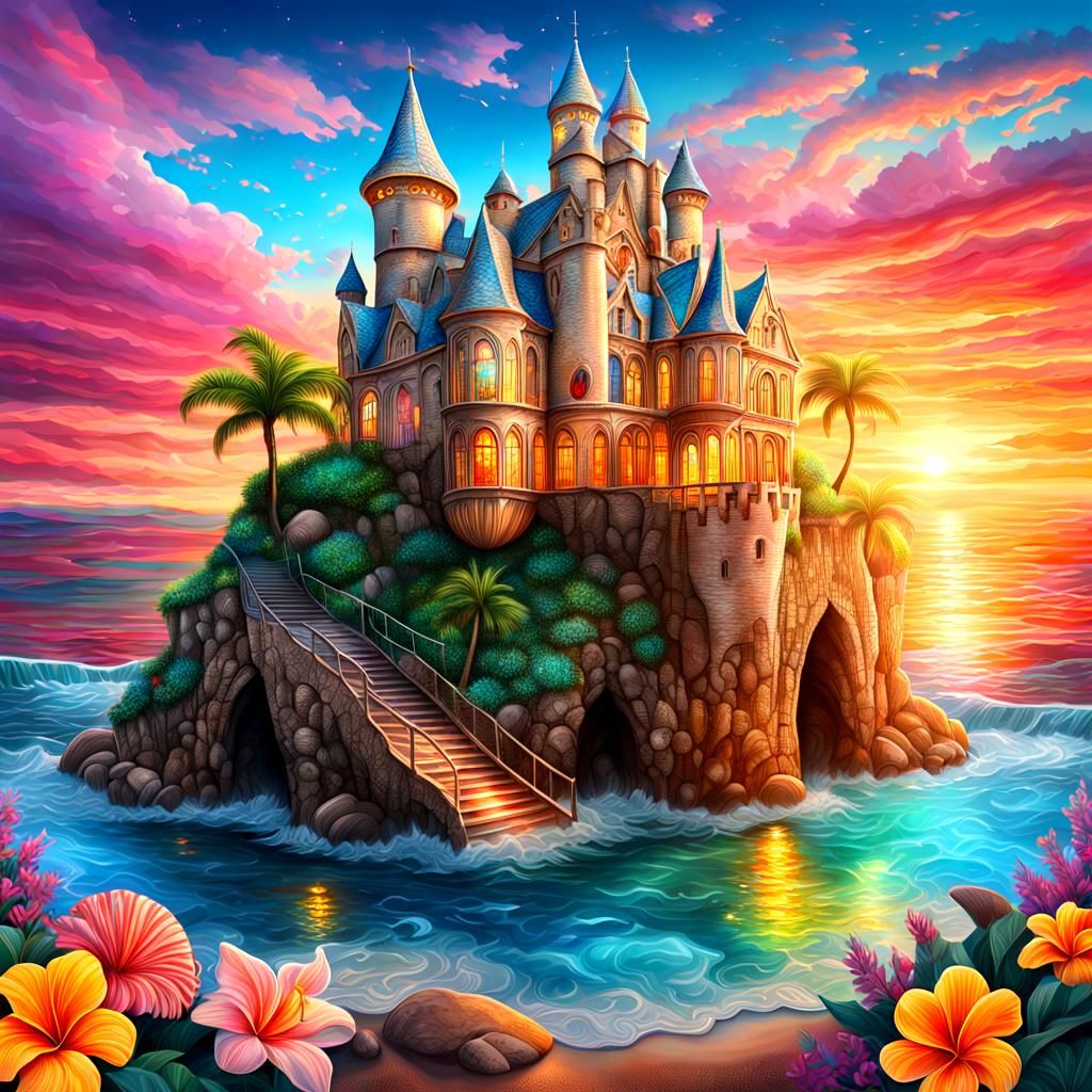 Highly detailed. Hyper realistic. A seashell castle, with st...