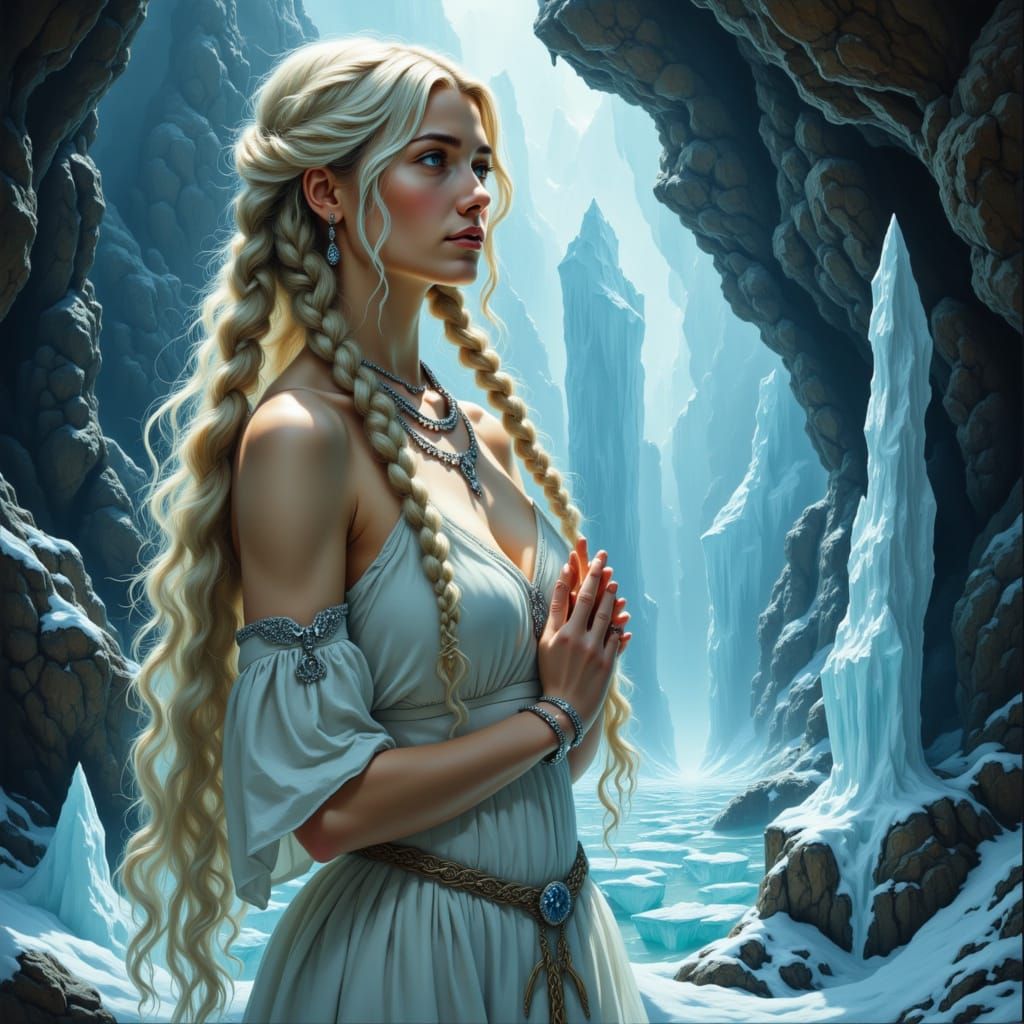 Siberian Princess in Ancient Slavic Attire with Silver Jewel...