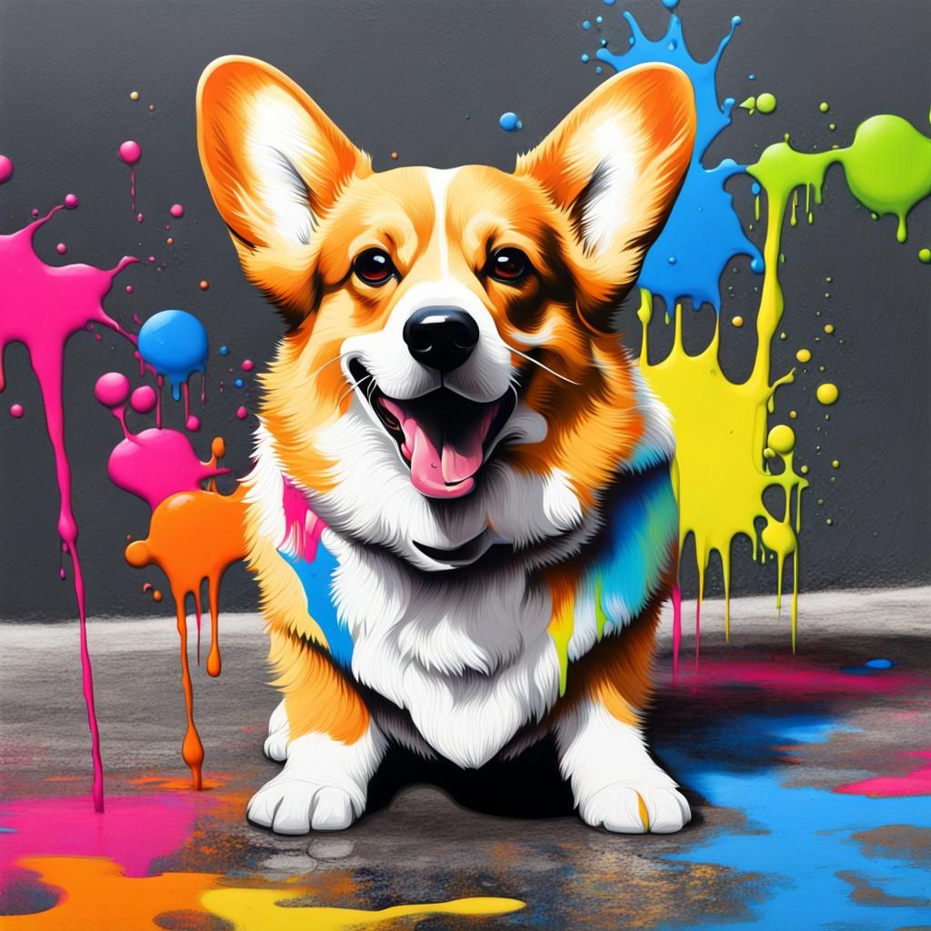 Colorful Corgi Graffiti Art