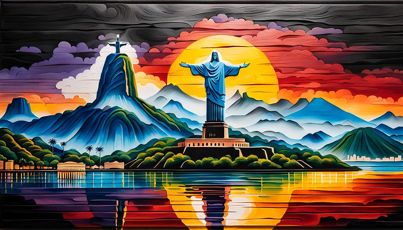 Rio de Janeiro Skyline Relief Wood Painting
