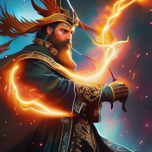 Lightning Mage Portrait in Detailed Fantasy Style