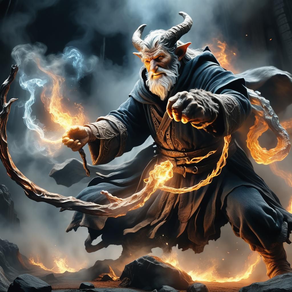 Epic Battle: Wizard Confronts Balrog, Fantasy Art
