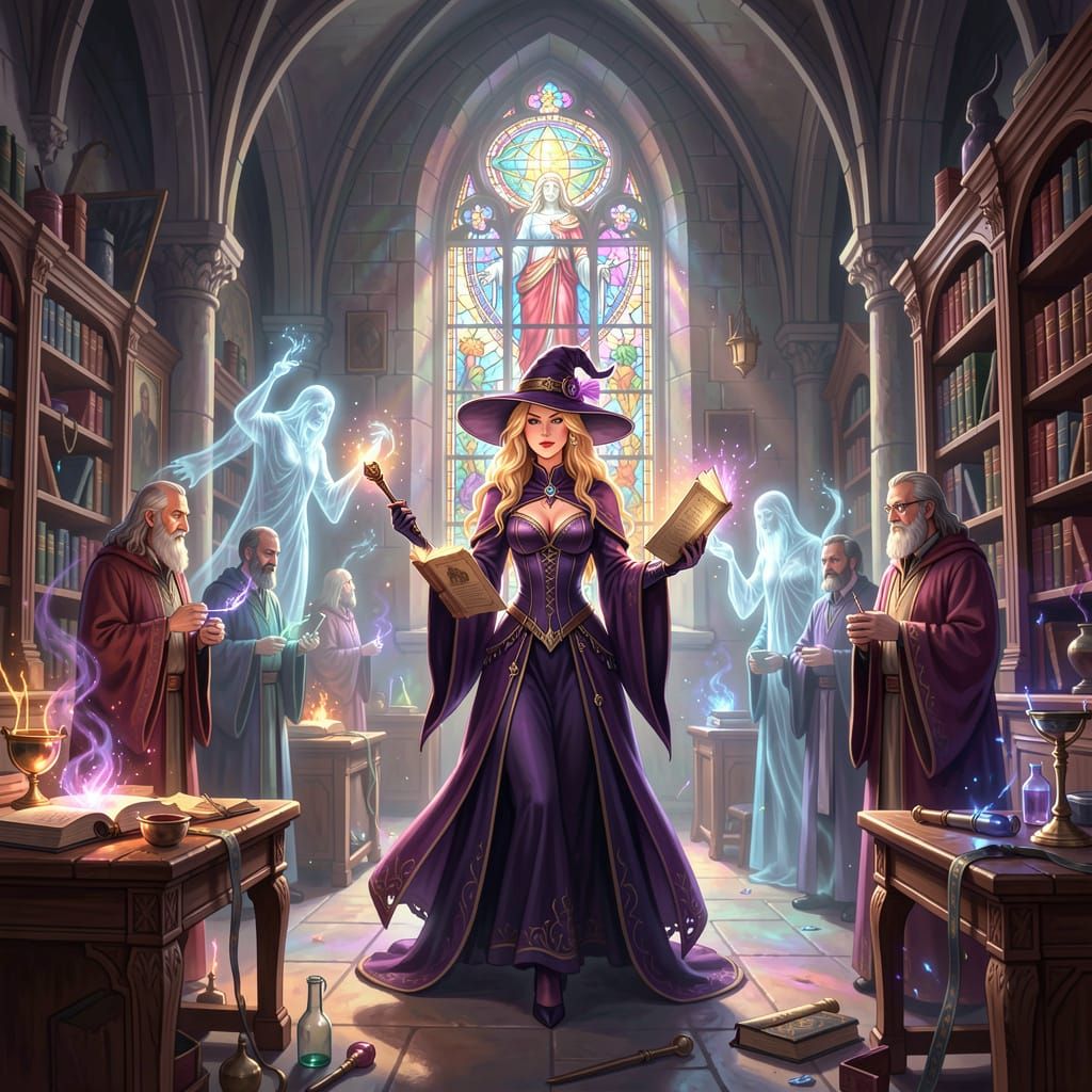 Blonde Witch Enters Mystical Castle Library