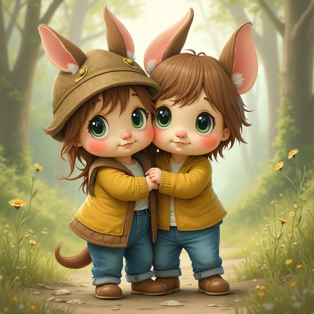 Dog and Child Embrace, Illustrated Style