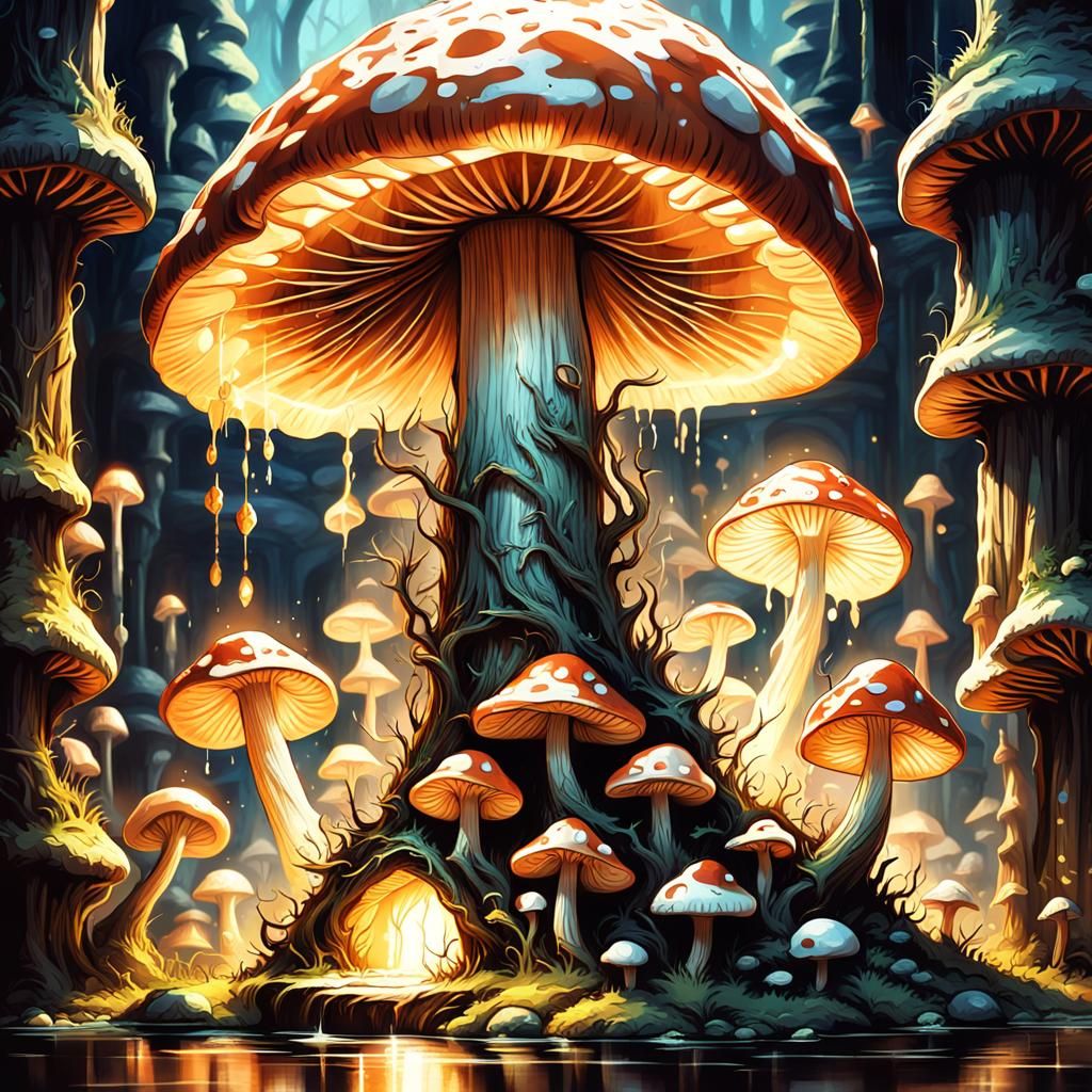 Glowing Mushroom in Dungeon, Fantasy Concept Art