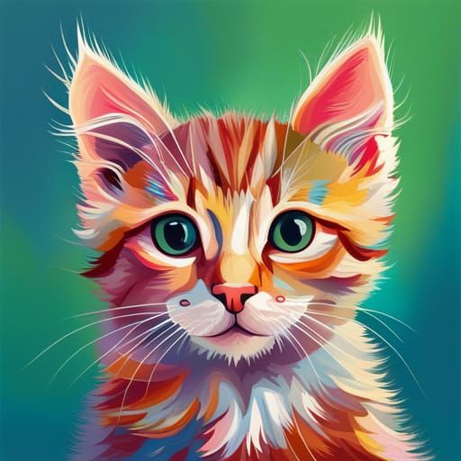 Cute Kitten in Abstract Art with Fine Details