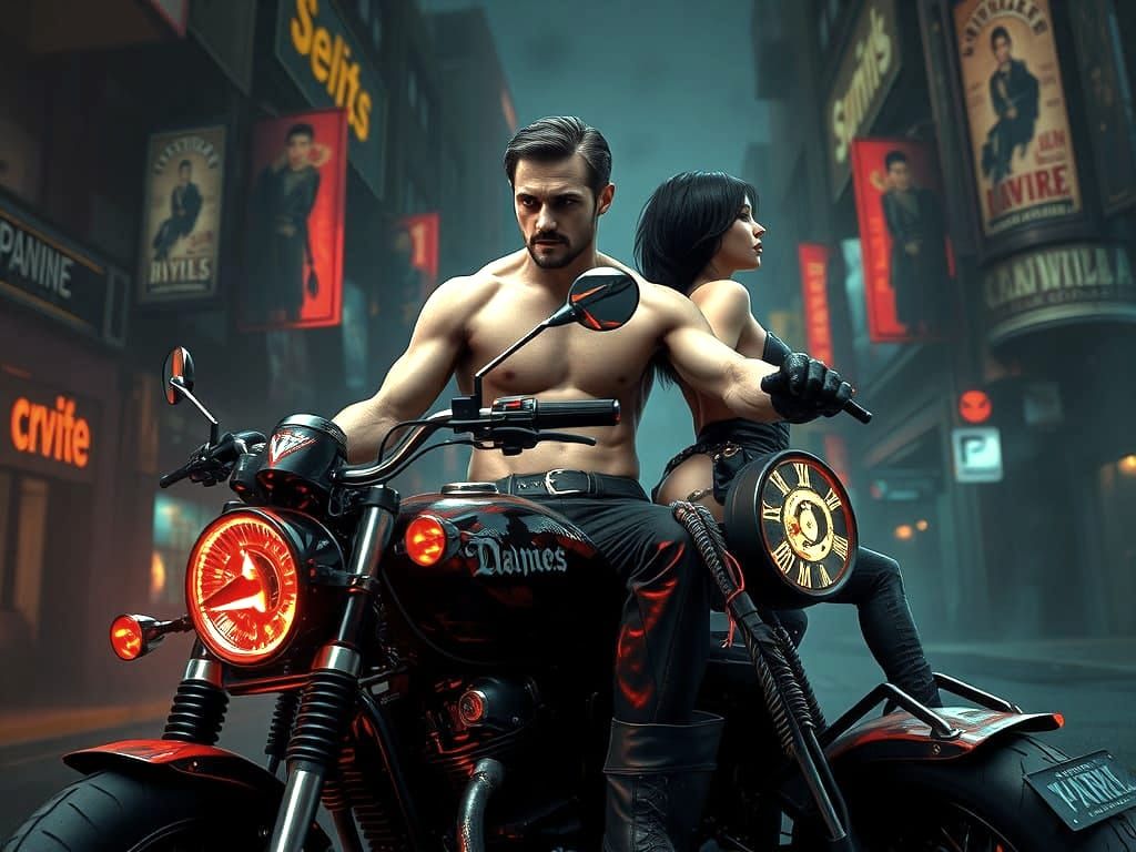 Vampire Biker in Leather, Waiting for Prey