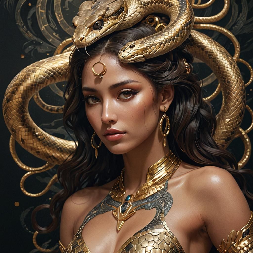 Hyper-Realistic Minoan Snake Goddess in Mystical Environment