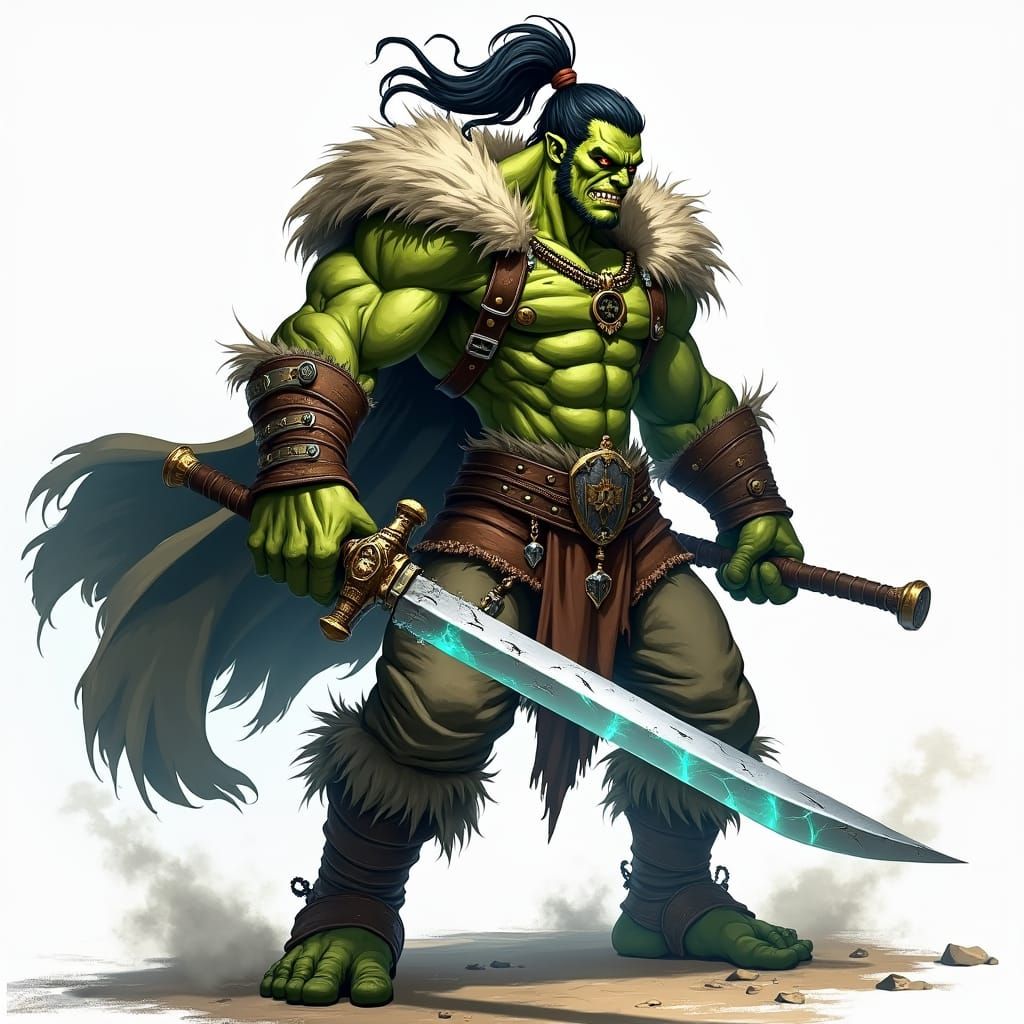 Green Orc Warrior in Anime Style