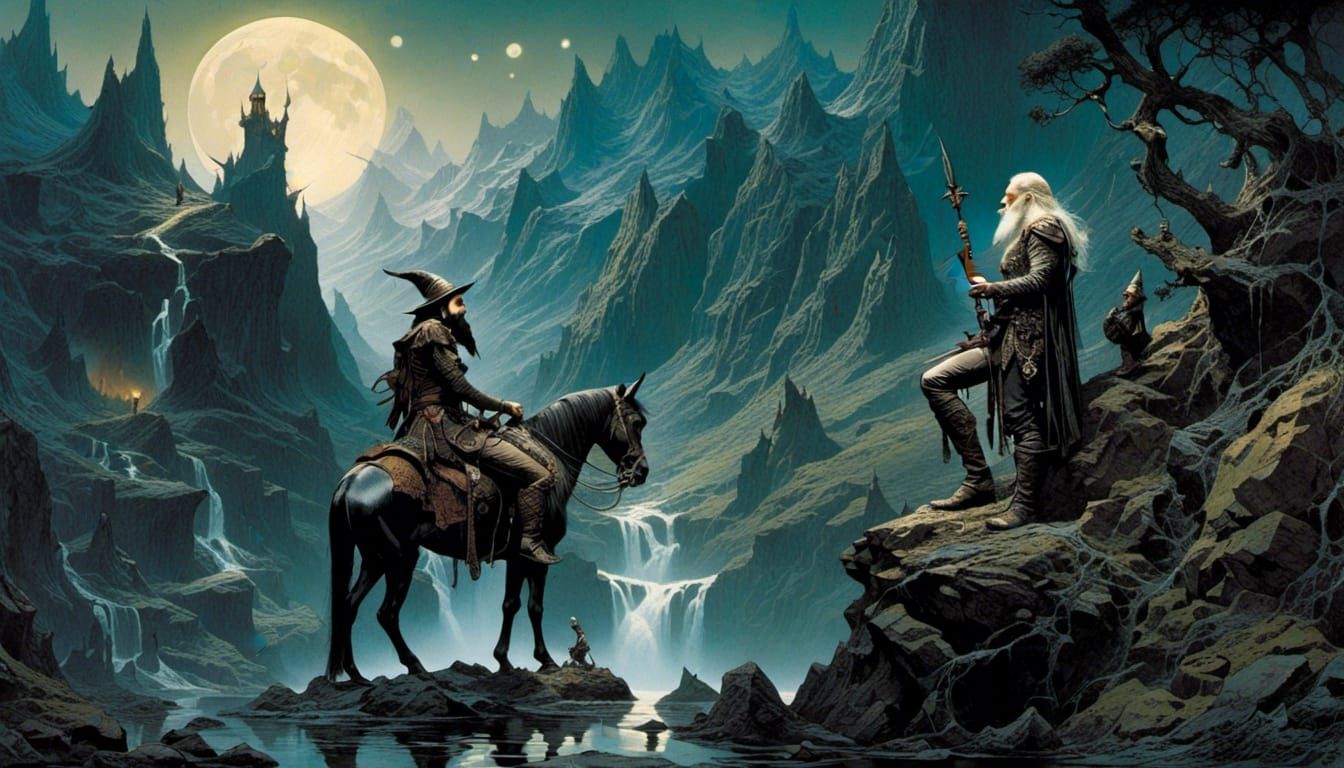 Fantasy Art: Warrior and Elf Kiss by Moonlight