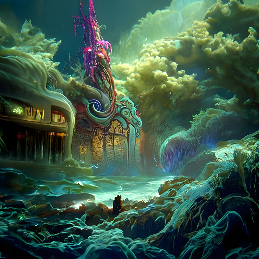 Bioluminescent Octopus in Alchemic Lab, Neon Illustration