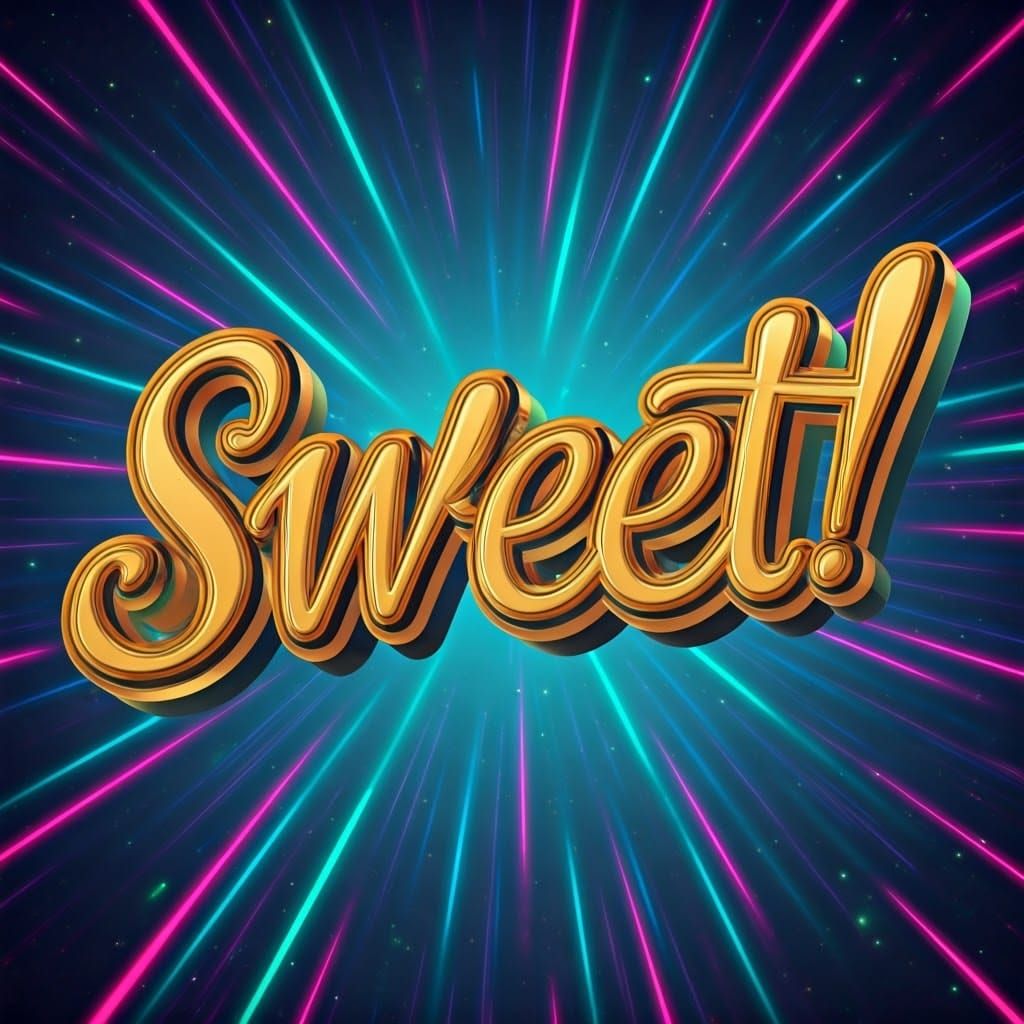 Golden 3D "SWEET!" in Playful Swirling Style