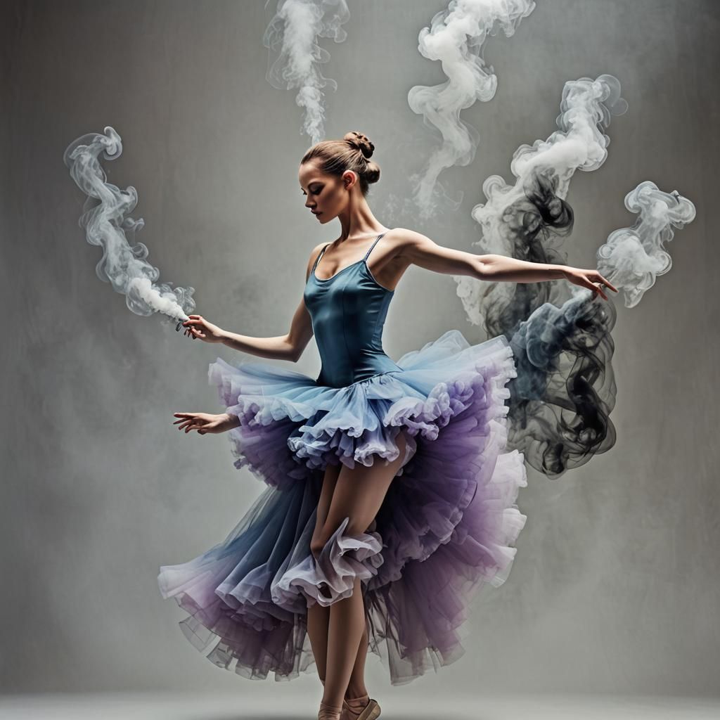 Ballerina Transforming into Smoke with Vibrant Colors