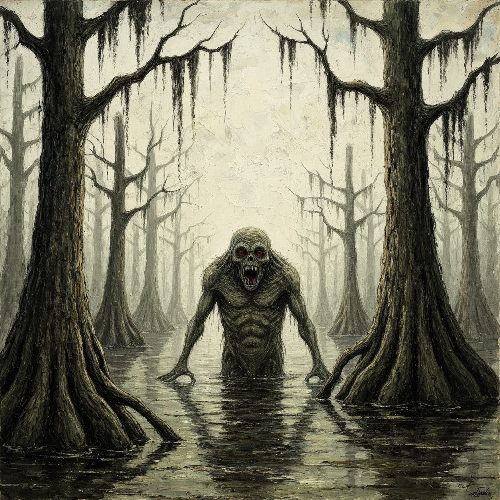 Terrifying Bayou Monster in Surreal Impressionist Style