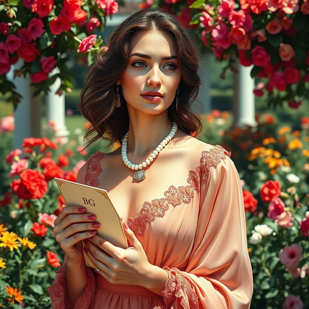 Uma linda e atraente mulher siciliana, em pé em uma varanda ...