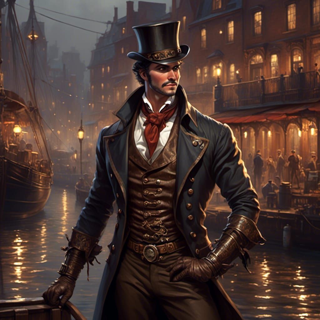 Victorian Steampunk Brawler on Dark Docks