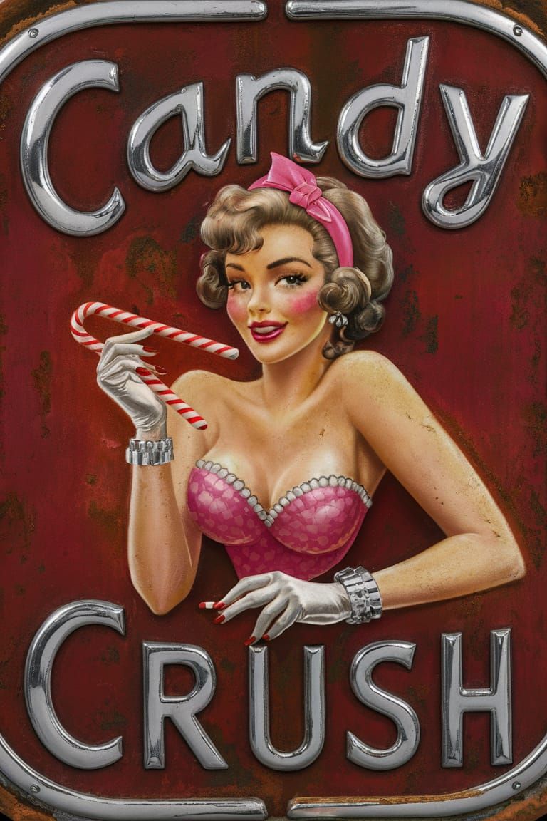 Vintage Candy Crush Sign with Pinup Model