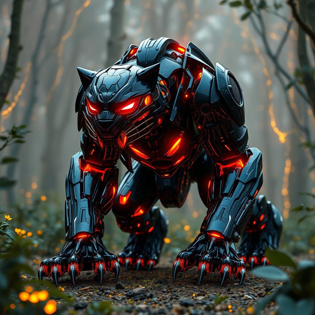 Cyberpunk Black Panther Robot Unleashes Fury