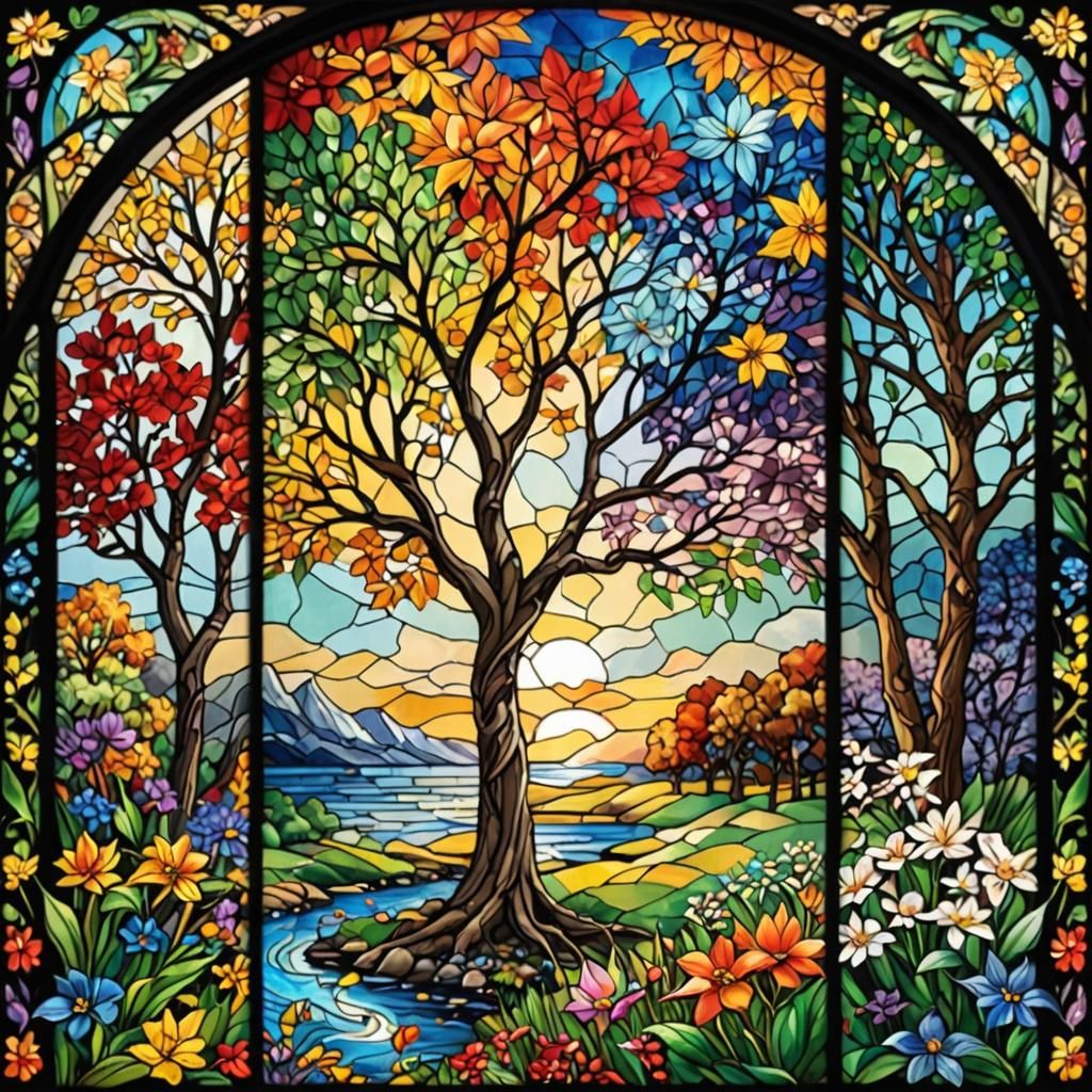 Four Seasons Stained Glass Diamond Painting